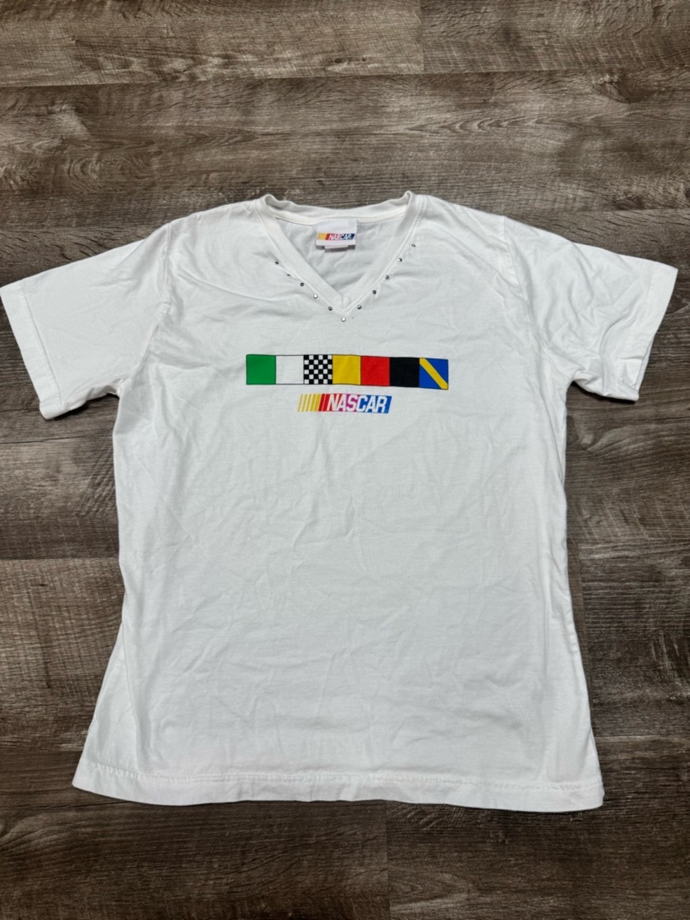 NASCAR V-Neck T-Shirt 100% Cotton Size Large